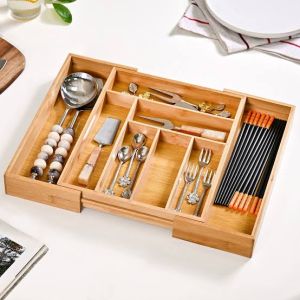 Gentech Expandable Bamboo Wooden Cutlery Drawer Organizer