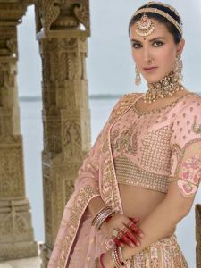 Ranas Peach Raw Silk Bridal Wedding Lehenga