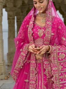 Ranas Pink Raw Silk Bridal Wedding Lehenga
