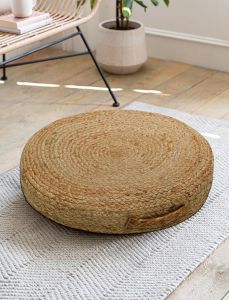 Jute Braied Premium Round Hand-braided Floor Cushion, Color : Beige