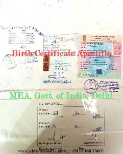 Birth Certificate Apostille Attestation from Mea, Govt. OF India, Delhi