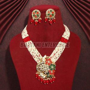 Jaipuri Kundan & Meenakari Beaded Necklace Set with Earrings