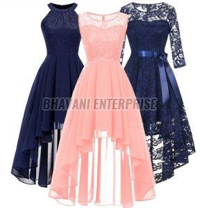 Ladies Lace and Chiffon High-Low Party Dress