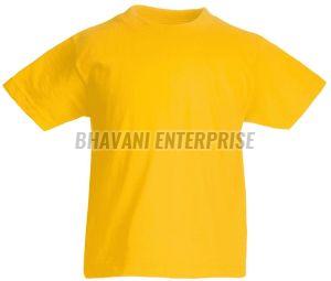 Mens Cotton Plain Yellow Round Neck T-shirt