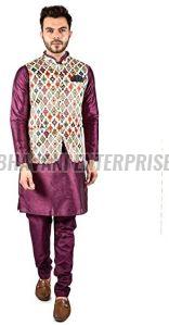Mens Jacquard Weave Kurta Pajama with Nehru Jacket Set