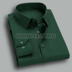 Mens Solid Dark Green Formal Cotton Shirt