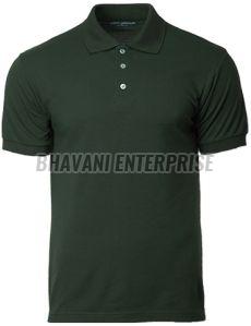 Cotton Pique Mens Solid Dark Green Polo T-shirt