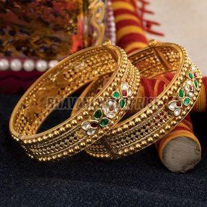 Traditional Gold Plated Kundan Meenakari Bangles Set OF 2 Pcs