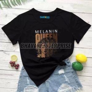 Womens Black Cotton Graphic Print T-shirt