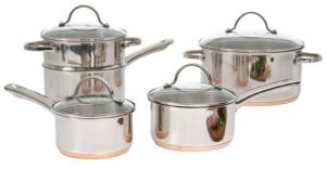 Copper Base Steel Cookware Set, Color : Metallic Color