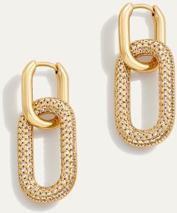 18K Gold Reversible Pavé Link Earrings, 3-in-1 Lab Grown Diamond Oval Hoop Earrings for Women