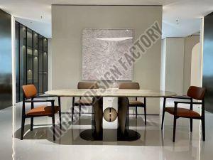 Wood Metal 6 Seater Rectangular Dining Table Set for Indoor