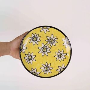 Coated Sunny Daisy Ceramic Plate 7 Inches for Decoration Use