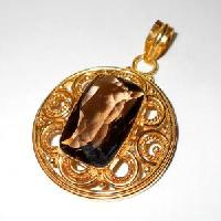 Smoky Quartz Gemstone Designer Gold Plated Brass Pendant