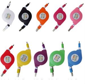 Colorful Flat Noodle Retractable Micro USB Cable For Smart Phone