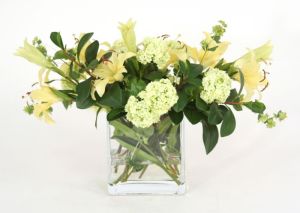 15597# - Waterlook Yellow Lily Green Snowball Mix Bouquet