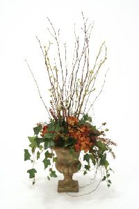 6060 Fall Foliage Hypericum Berries Rust Hydrangeas Floor Basket