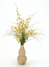 6133 Gold Oncidium Orchids Grass Aged Almond Rio Vase Floor Basket