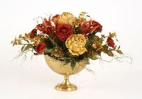 7445 Rust Red Antique Gold Oval Antique Brass Compote Floor Basket