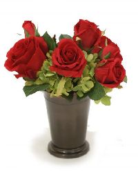 7549A Red Roses Green Hydrangeas bouquet