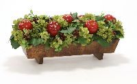 Hydrangeas Berries Apples Nestled Stained Wood Planter Floor Basket