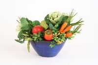 Vegetable Abundance Oval Cobalt Blue Bowl Floor Basket