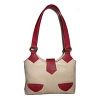 Ladise Leather Hand Bags Red & White Colour