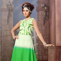Green Colour Embroidered Georgette Stitched Kurti