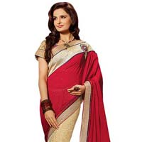 Beige Colour Georgette Embroidered Sarees
