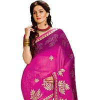 Shonaya Violet Colour Georgette Embroidered Sarees with Blouse Piece