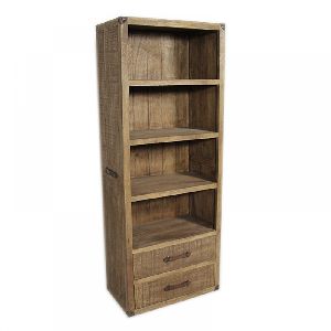 Natural Raw Wood Bookshelf with 2 Drawers