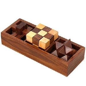 3 in 1 Small Wooden Puzzle Game