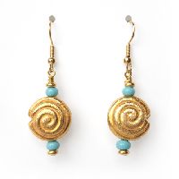Gold Disc Turquoise Earrings
