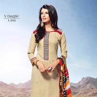 Long Pakistani Style Dress Material with Lawn Cotton