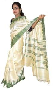 Cream Color Tussar Silk Saree