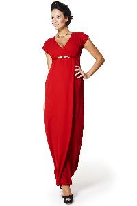 Ladies red maxi dress with a sleek belt