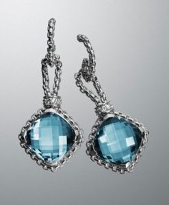 11mm Blue Topaz Cushion On Point Earrings