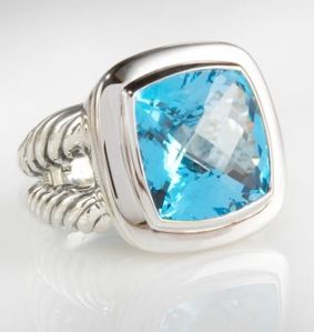14mm Blue Topaz Albion Split Shank Silver Ring