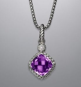 Cushion On Point Charm Amethyst  Pendant 11mm