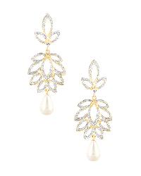 9k Hallmark Gold Earrings with Diamond and Pearl Dangle