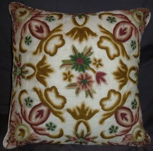 Crewel Pillow Art Nouveau Classic White Silk Organza