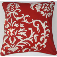Crewel Pillow Barreoir White On Exotic Red Cotton