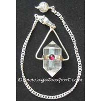 Crystal Quartz With Garnet Pendulum