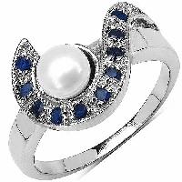 Pearl  Blue Sapphire  Gemstone Ring With 925 Sterling Silver