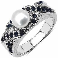 Pearl  Blue Sapphire Gemstone Ring With 925 Sterling Silver