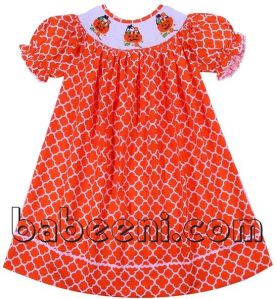 Nice Pumpkin Basket and Candy Smocked Bishop Dress