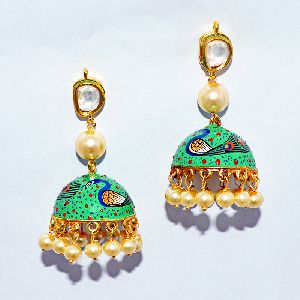 Meenakari hand painted gold plated tokri jhumka earrings