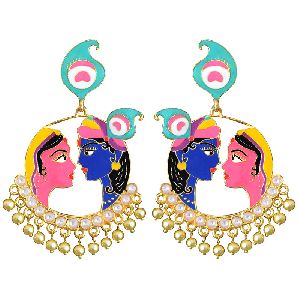 Meenakari Radha Krishna Bali earrings