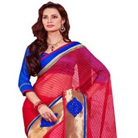 Manjula Red Designer Thousand Butti Art Kora Saree