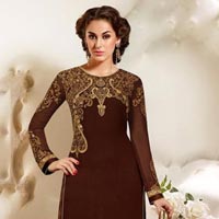 Brown Zari Work Owal Cut Straight Style Suits